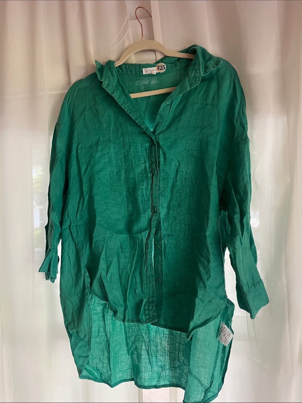Women's Lightweight Emerald Green Button-Front Linen Top